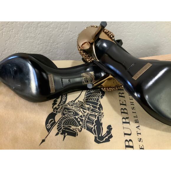 Burberry London Alanson Embellished Satin Heels Pumps Black Gold EU 39 - Picture 5 of 5